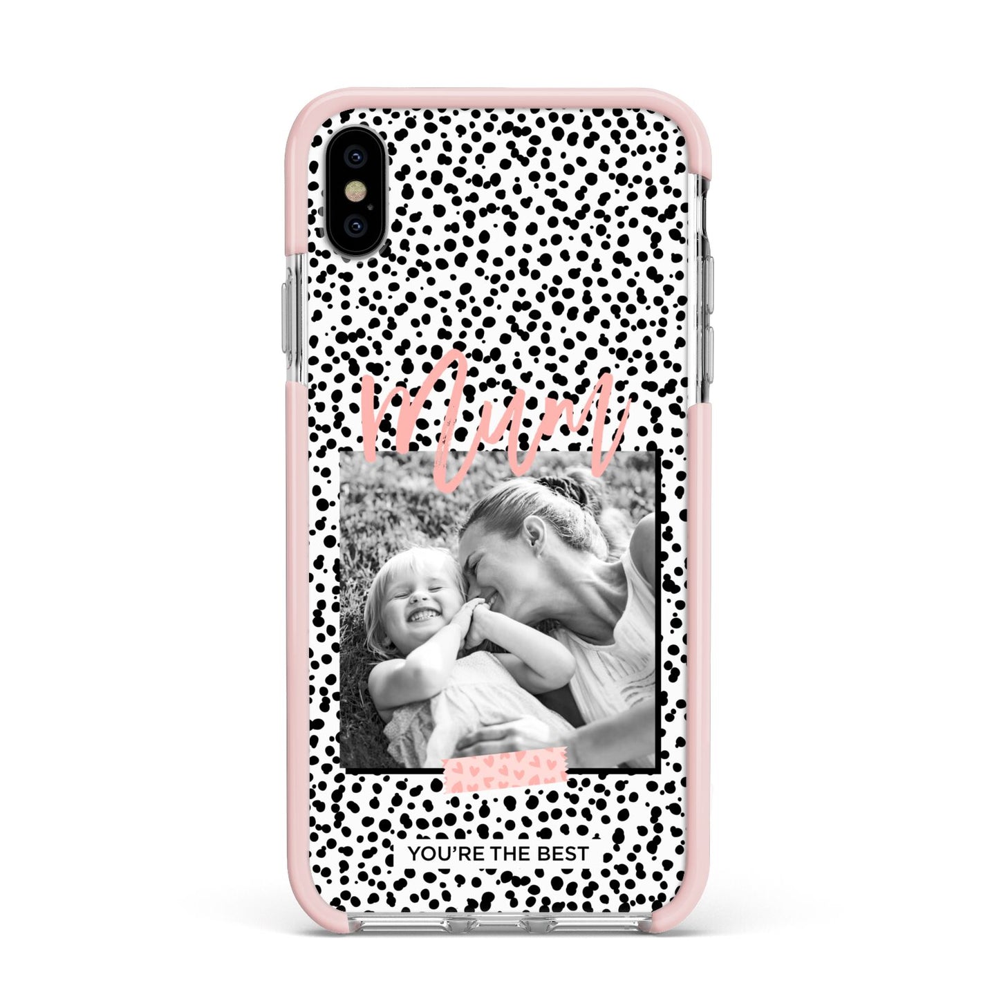 Polka Dot Mum Apple iPhone Xs Max Impact Case Pink Edge on Silver Phone