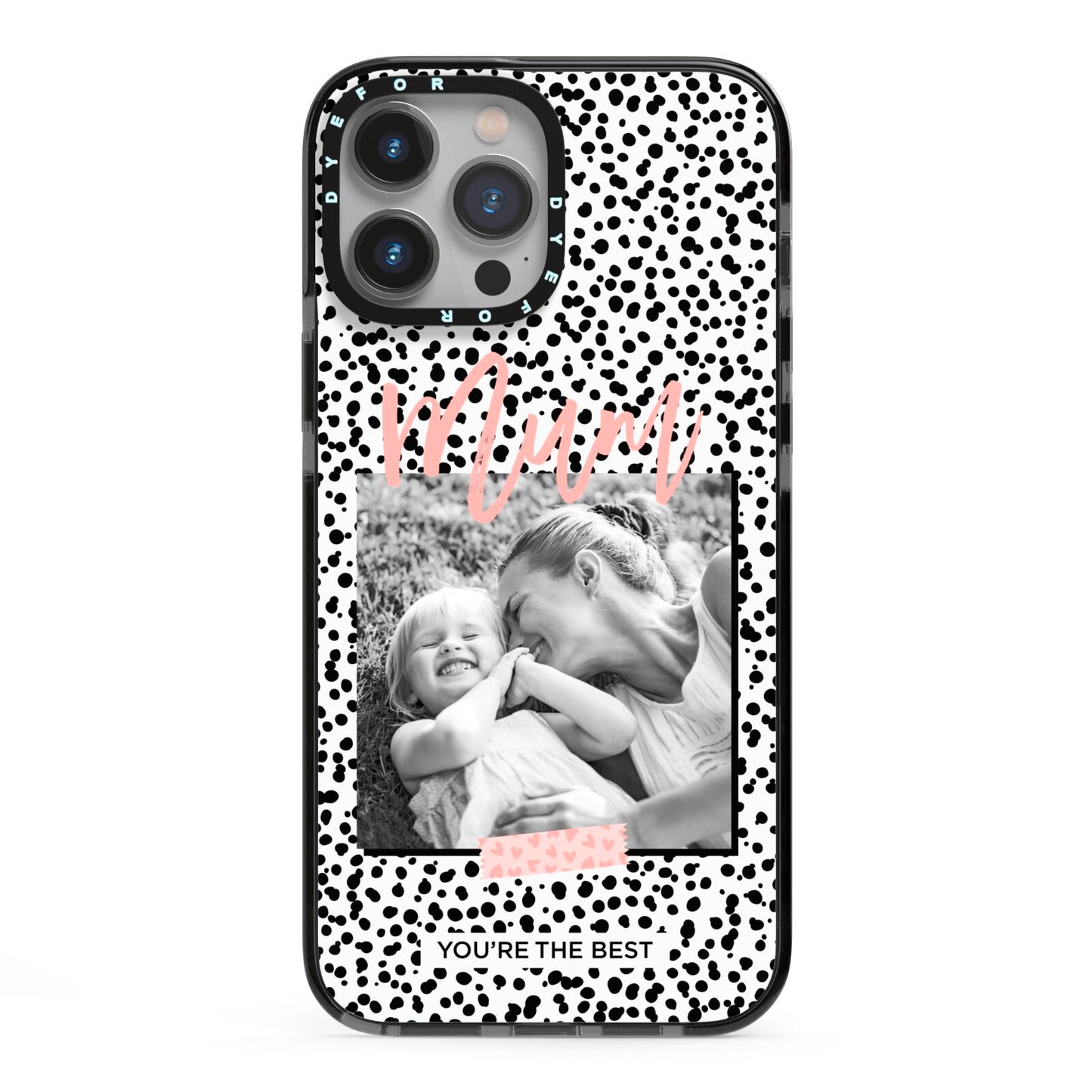 Polka Dot Mum iPhone 13 Pro Max Black Impact Case on Silver phone