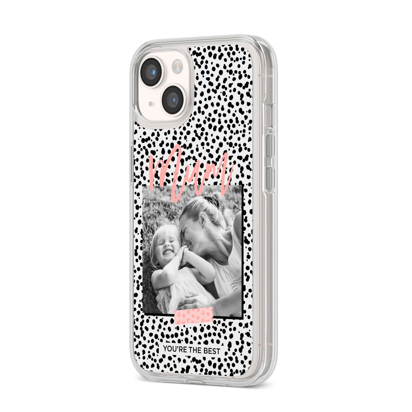 Polka Dot Mum iPhone 14 Clear Tough Case Starlight Angled Image