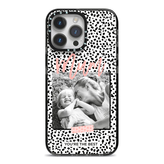 Polka Dot Mum iPhone 14 Pro Max Black Impact Case on Silver phone