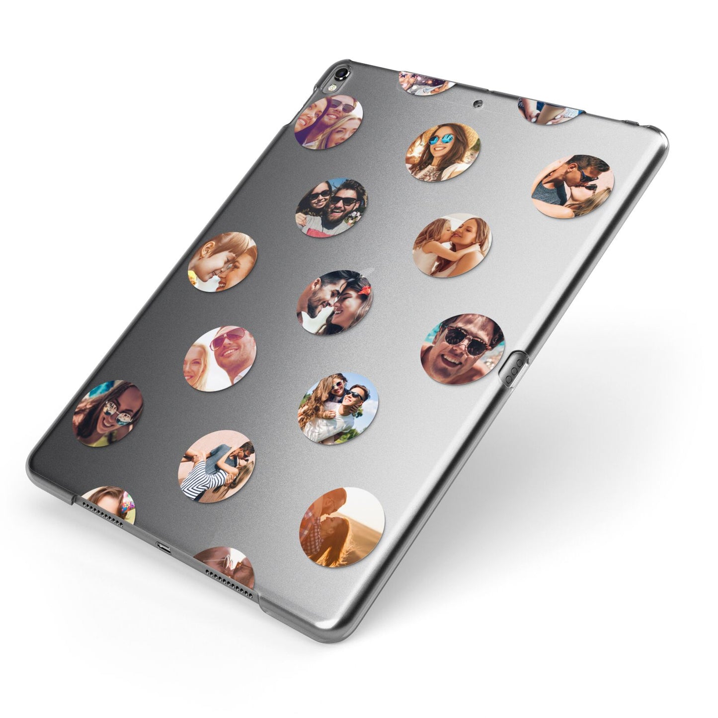 Polka Dot Photo Montage Upload Apple iPad Case on Grey iPad Side View