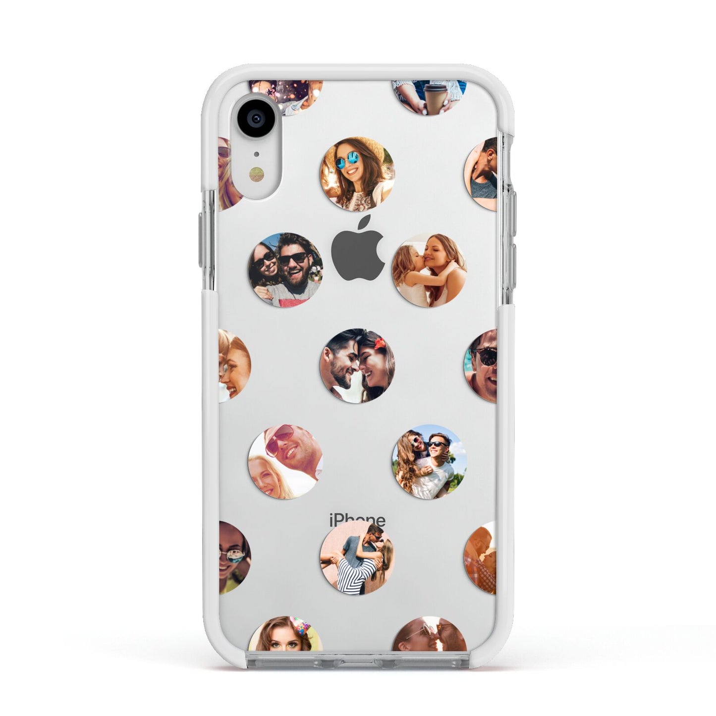 Polka Dot Photo Montage Upload Apple iPhone XR Impact Case White Edge on Silver Phone