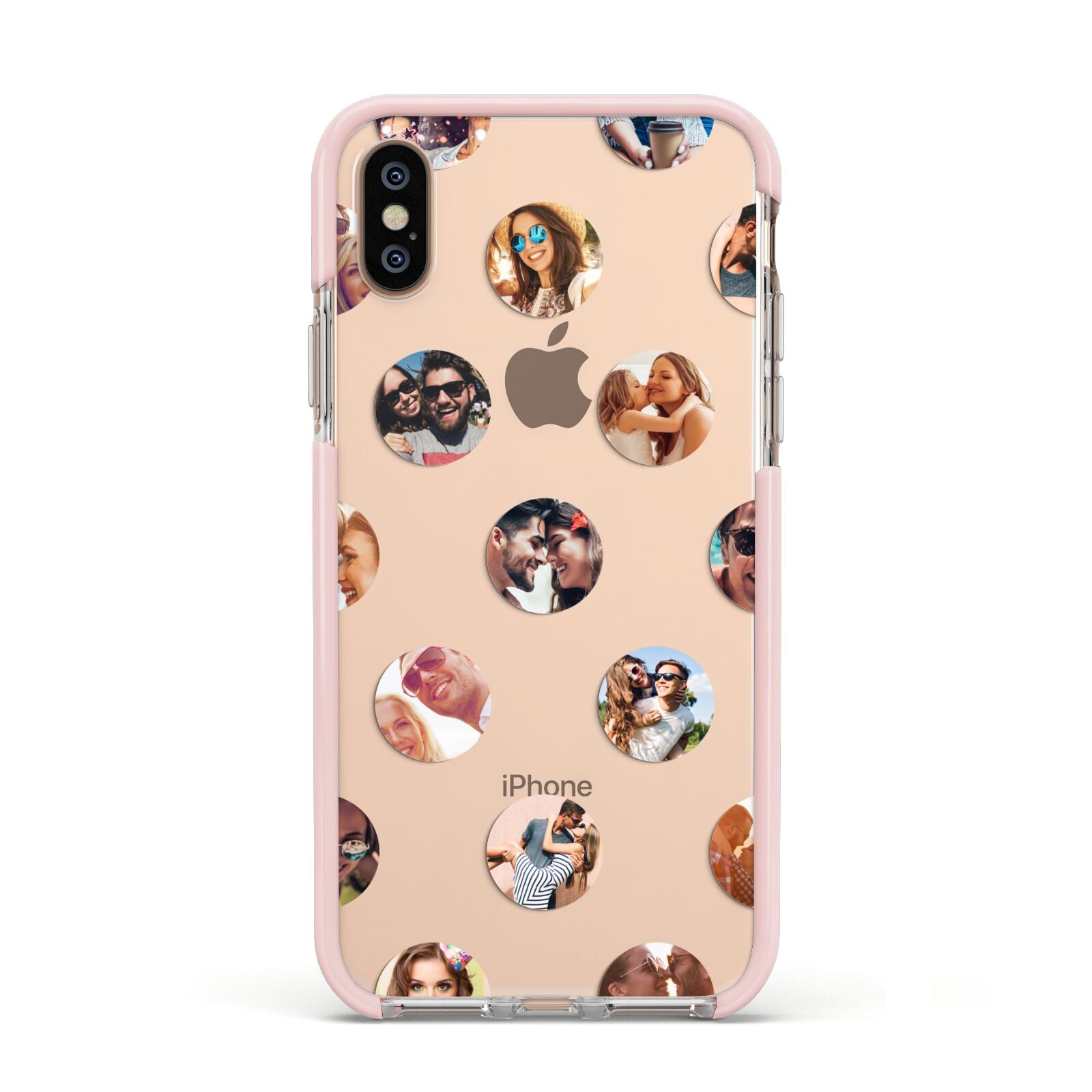 Polka Dot Photo Montage Upload Apple iPhone Xs Impact Case Pink Edge on Gold Phone