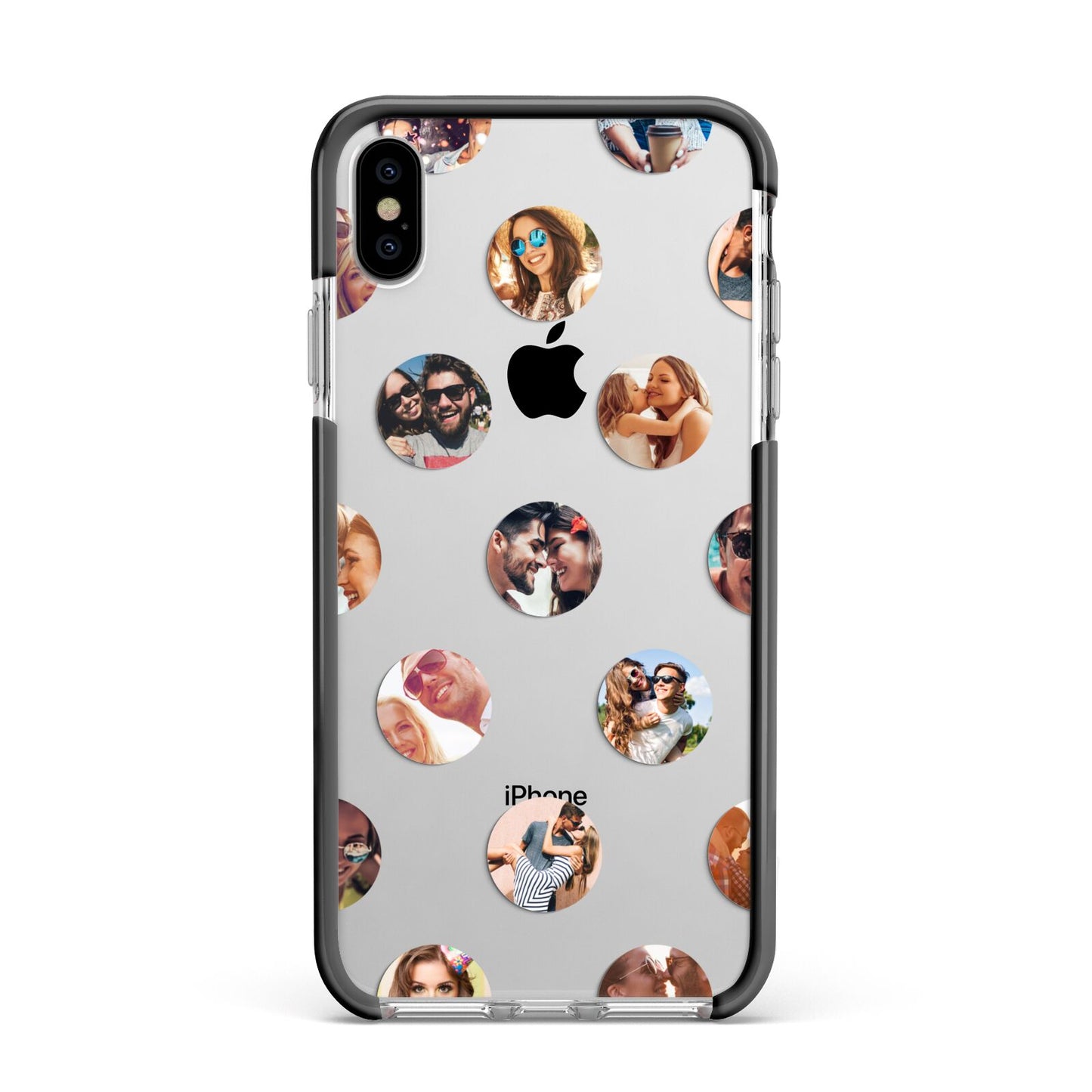 Polka Dot Photo Montage Upload Apple iPhone Xs Max Impact Case Black Edge on Silver Phone