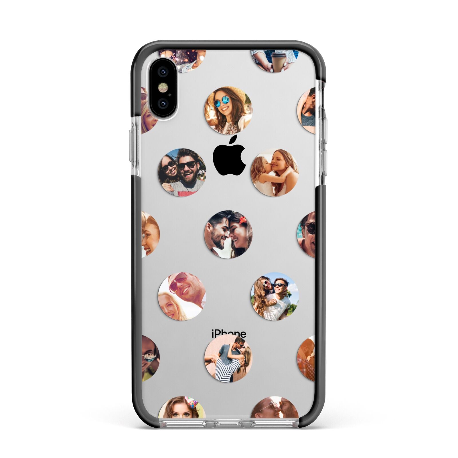 Polka Dot Photo Montage Upload Apple iPhone Xs Max Impact Case Black Edge on Silver Phone