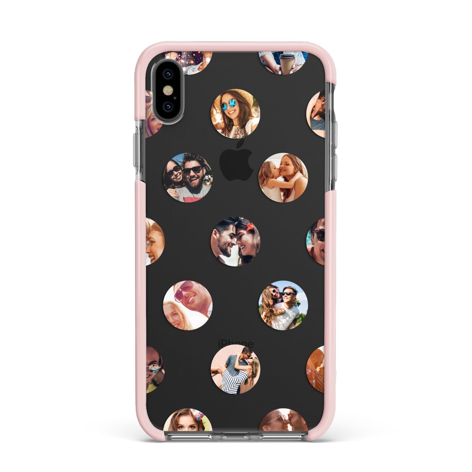 Polka Dot Photo Montage Upload Apple iPhone Xs Max Impact Case Pink Edge on Black Phone