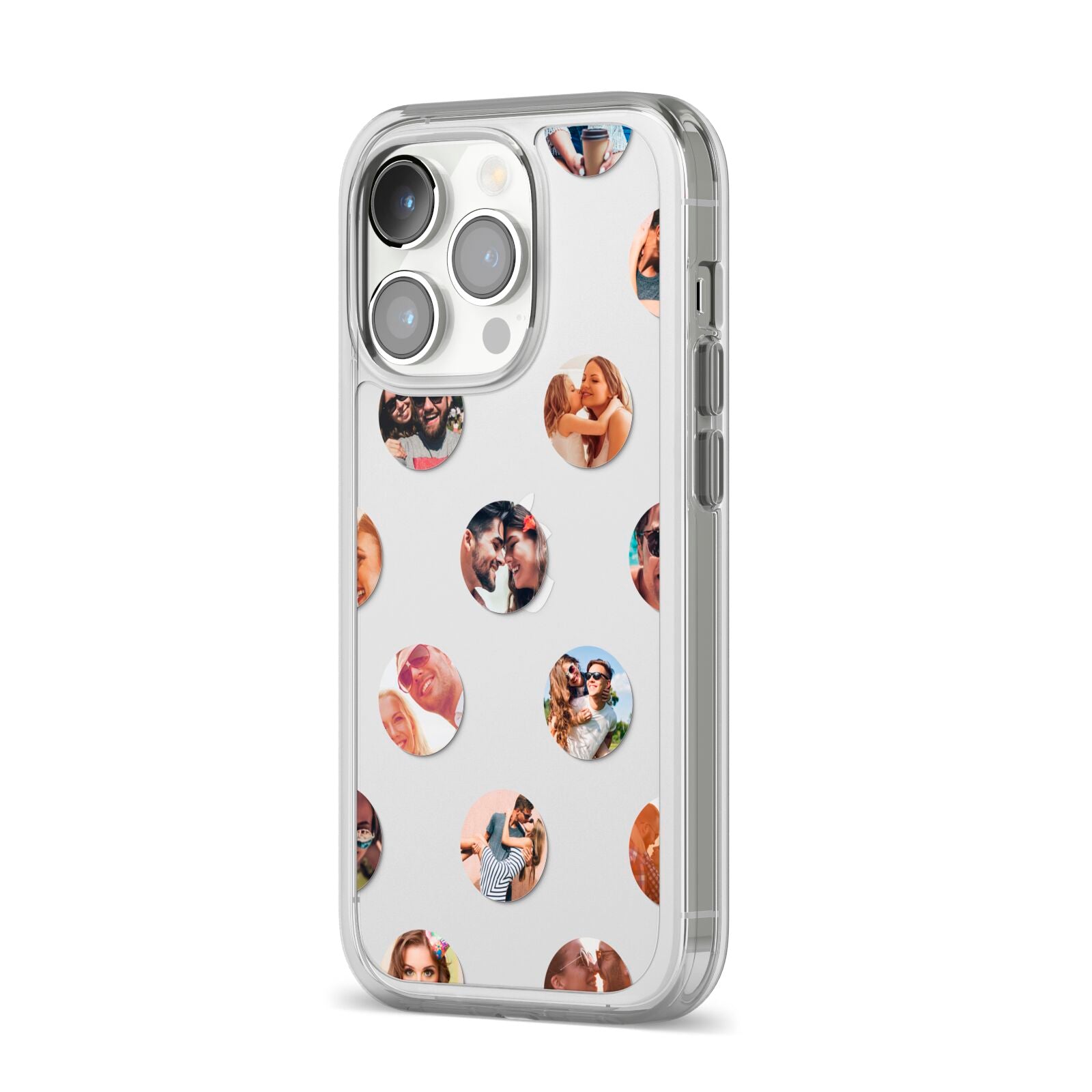 Polka Dot Photo Montage Upload iPhone 14 Pro Clear Tough Case Silver Angled Image