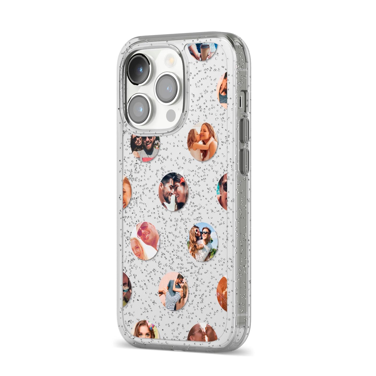 Polka Dot Photo Montage Upload iPhone 14 Pro Glitter Tough Case Silver Angled Image