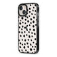 Polka Dot iPhone 13 Black Impact Case Side Angle on Silver phone
