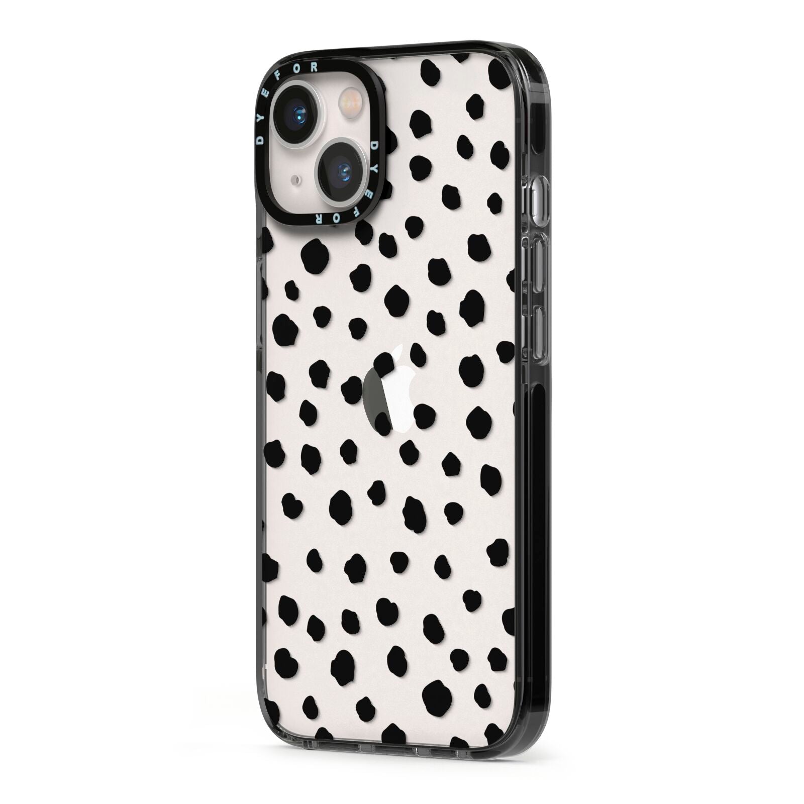 Polka Dot iPhone 13 Black Impact Case Side Angle on Silver phone