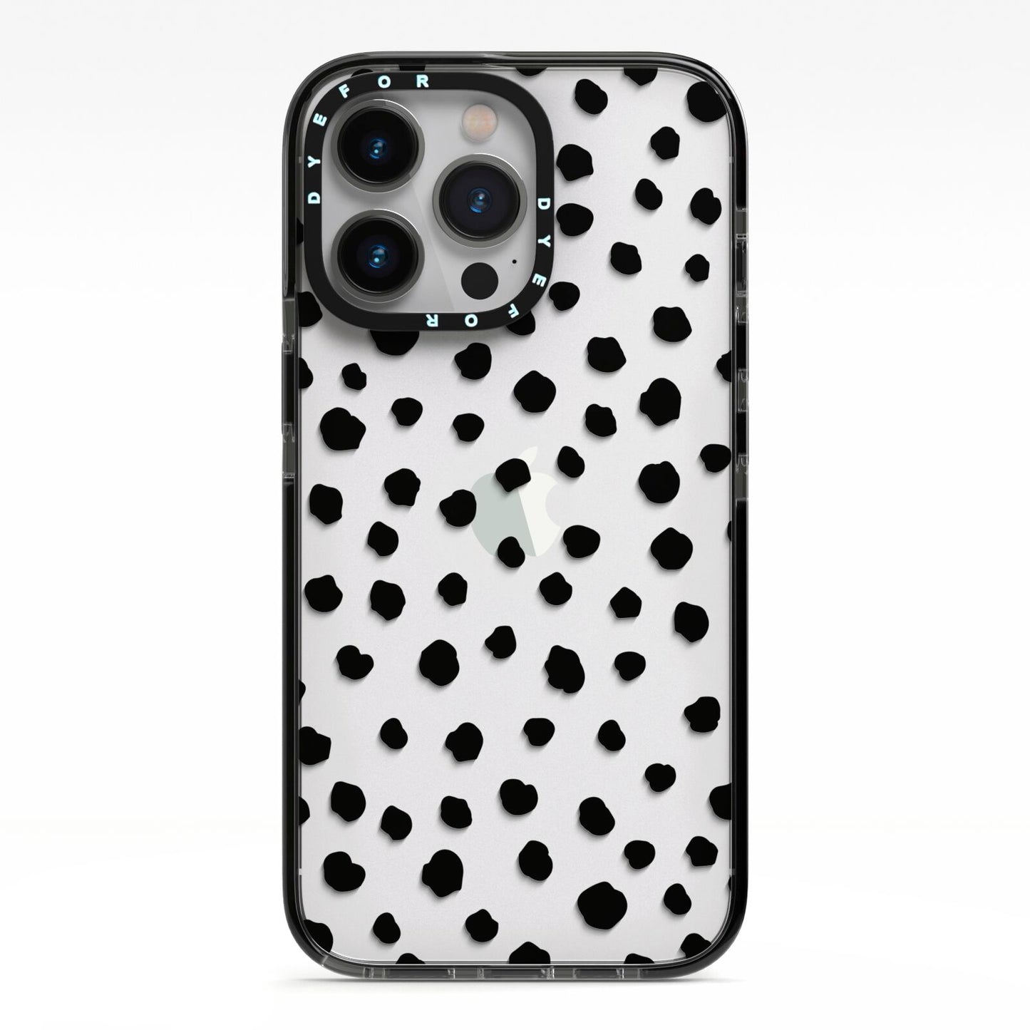 Polka Dot iPhone 13 Pro Black Impact Case on Silver phone