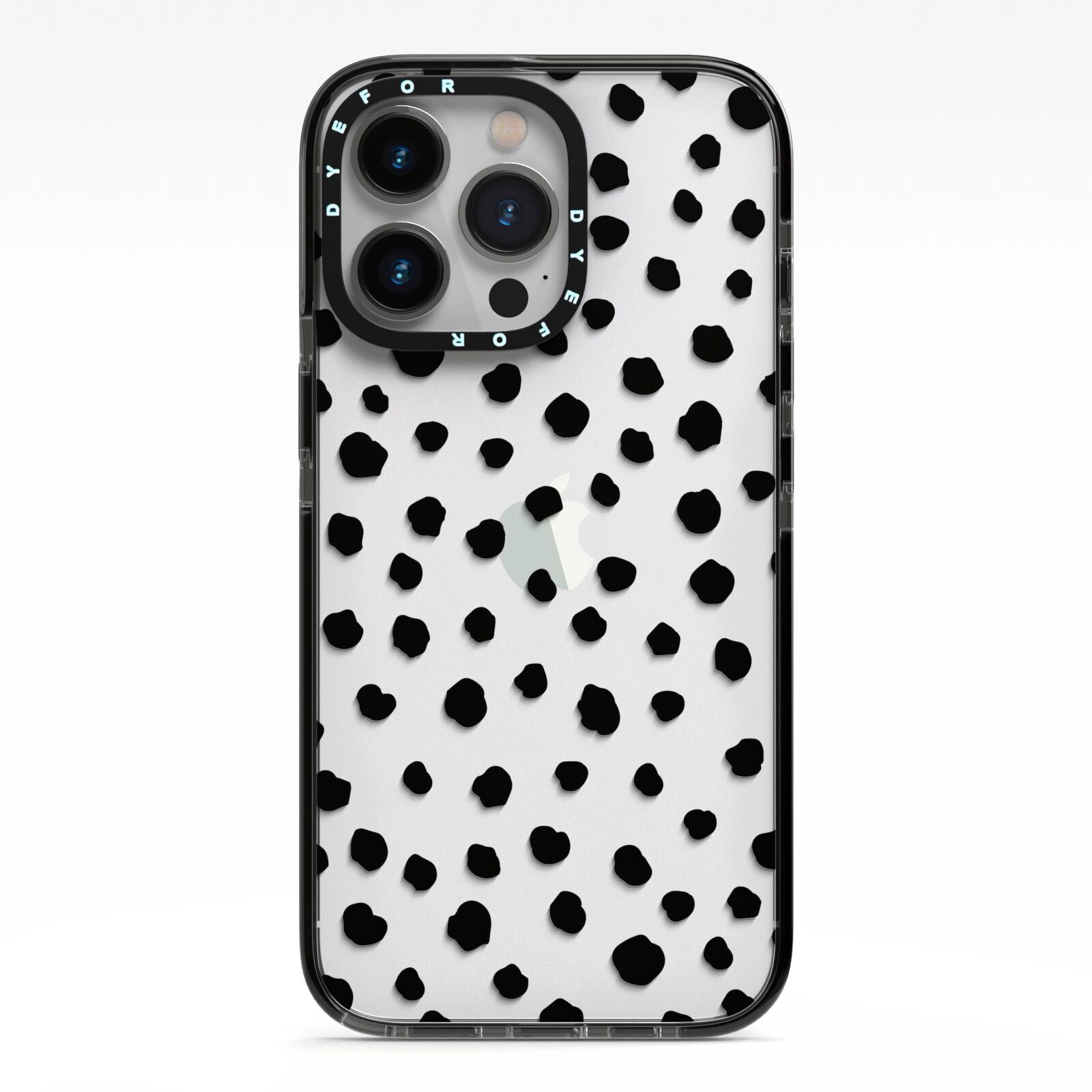 Polka Dot iPhone 13 Pro Black Impact Case on Silver phone