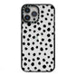 Polka Dot iPhone 13 Pro Max Black Impact Case on Silver phone
