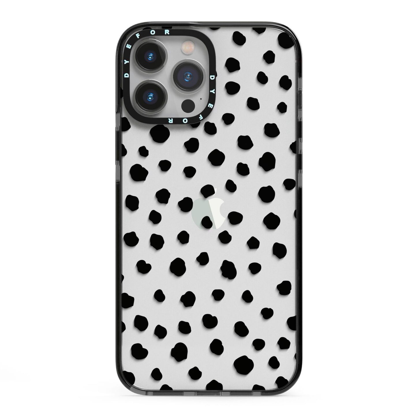 Polka Dot iPhone 13 Pro Max Black Impact Case on Silver phone