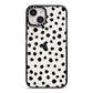 Polka Dot iPhone 14 Black Impact Case on Silver phone