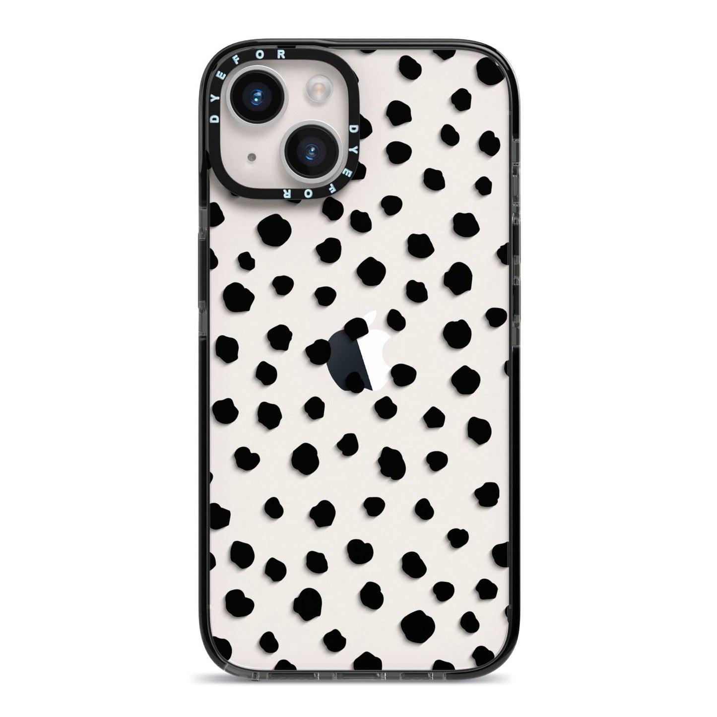 Polka Dot iPhone 14 Black Impact Case on Silver phone