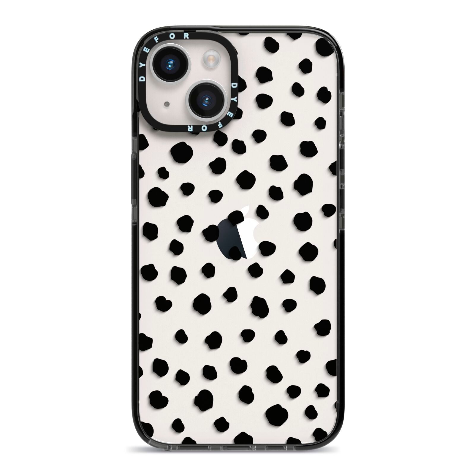 Polka Dot iPhone 14 Black Impact Case on Silver phone