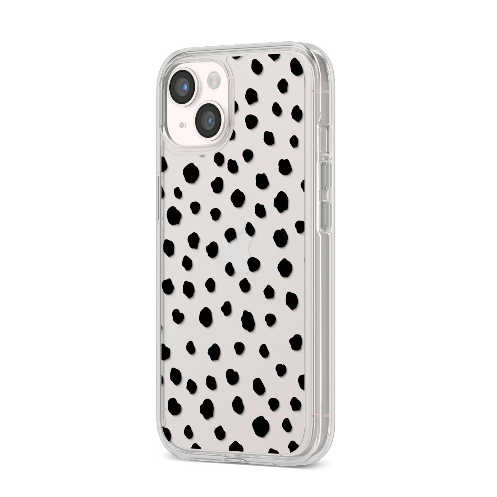 Polka Dot iPhone 14 Clear Tough Case Starlight Angled Image