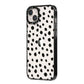 Polka Dot iPhone 14 Plus Black Impact Case Side Angle on Silver phone