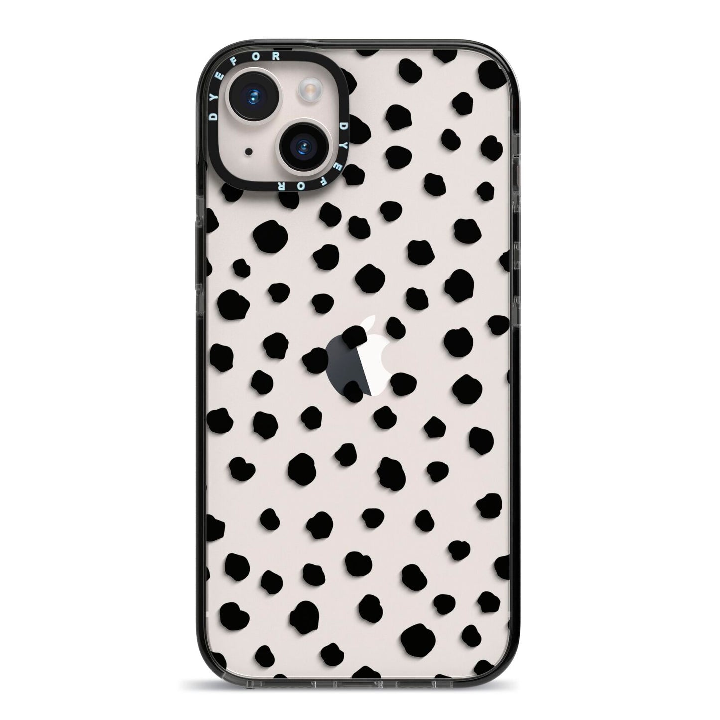 Polka Dot iPhone 14 Plus Black Impact Case on Silver phone
