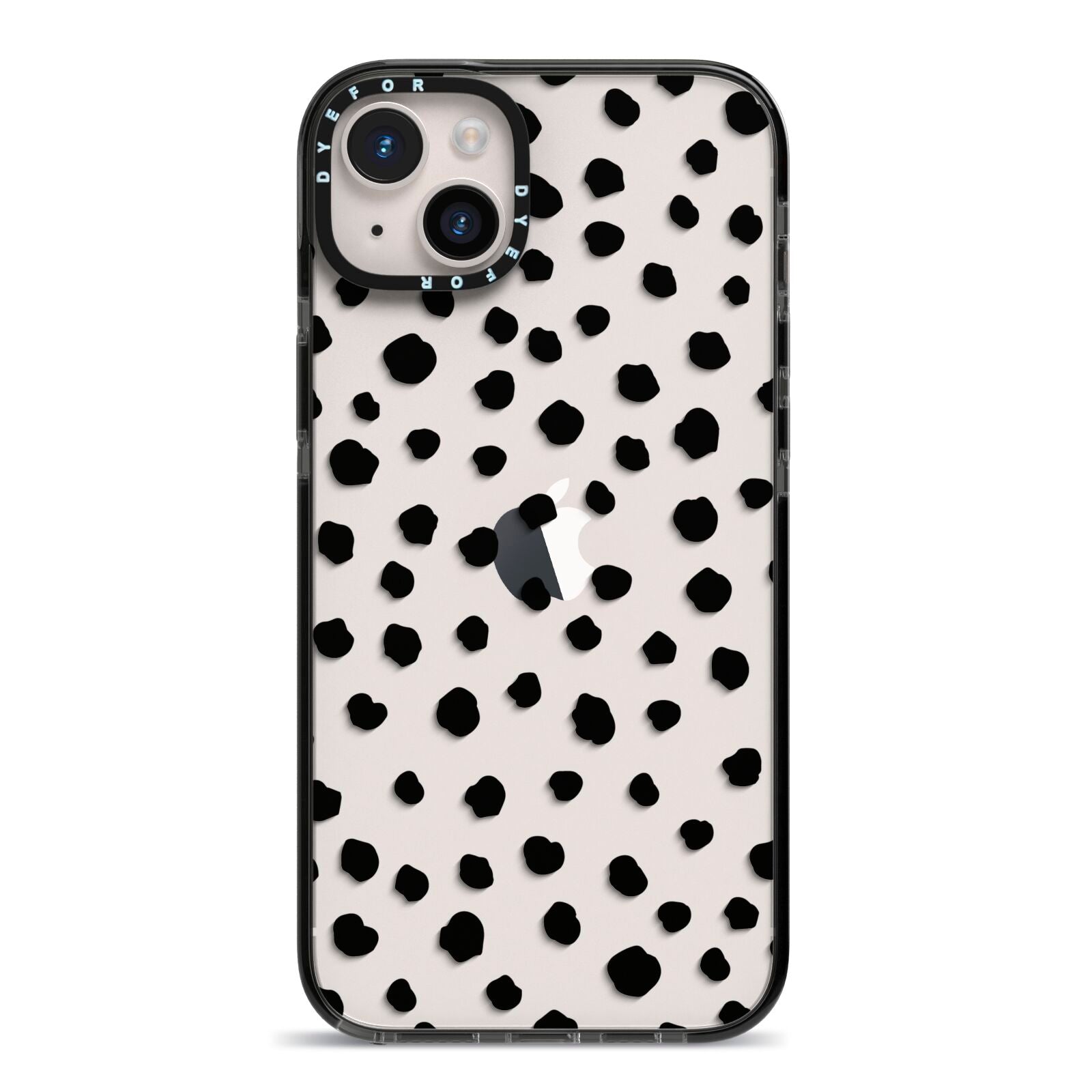 Polka Dot iPhone 14 Plus Black Impact Case on Silver phone