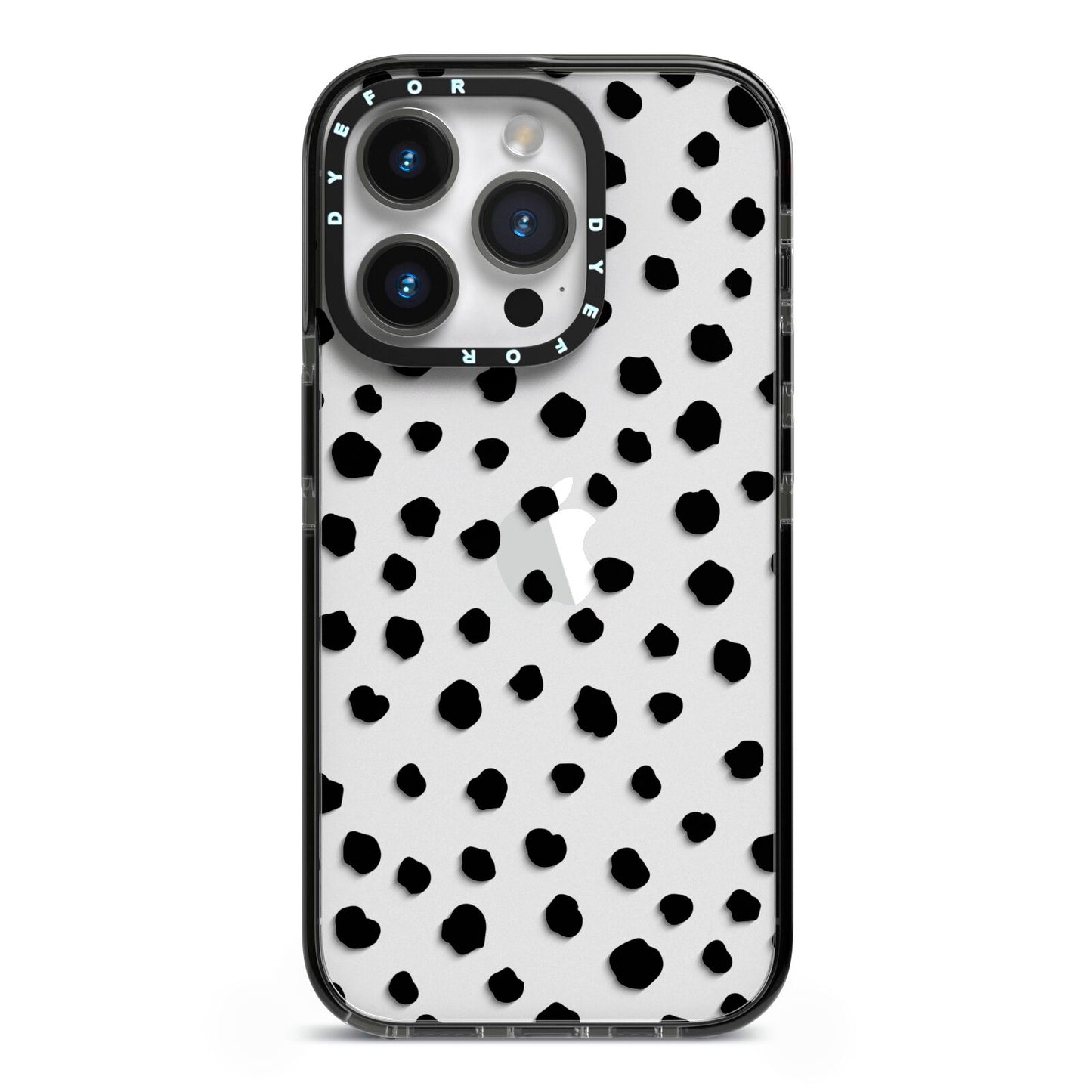 Polka Dot iPhone 14 Pro Black Impact Case on Silver phone