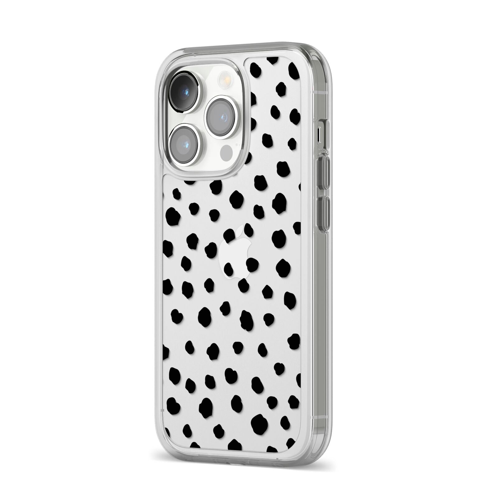 Polka Dot iPhone 14 Pro Clear Tough Case Silver Angled Image