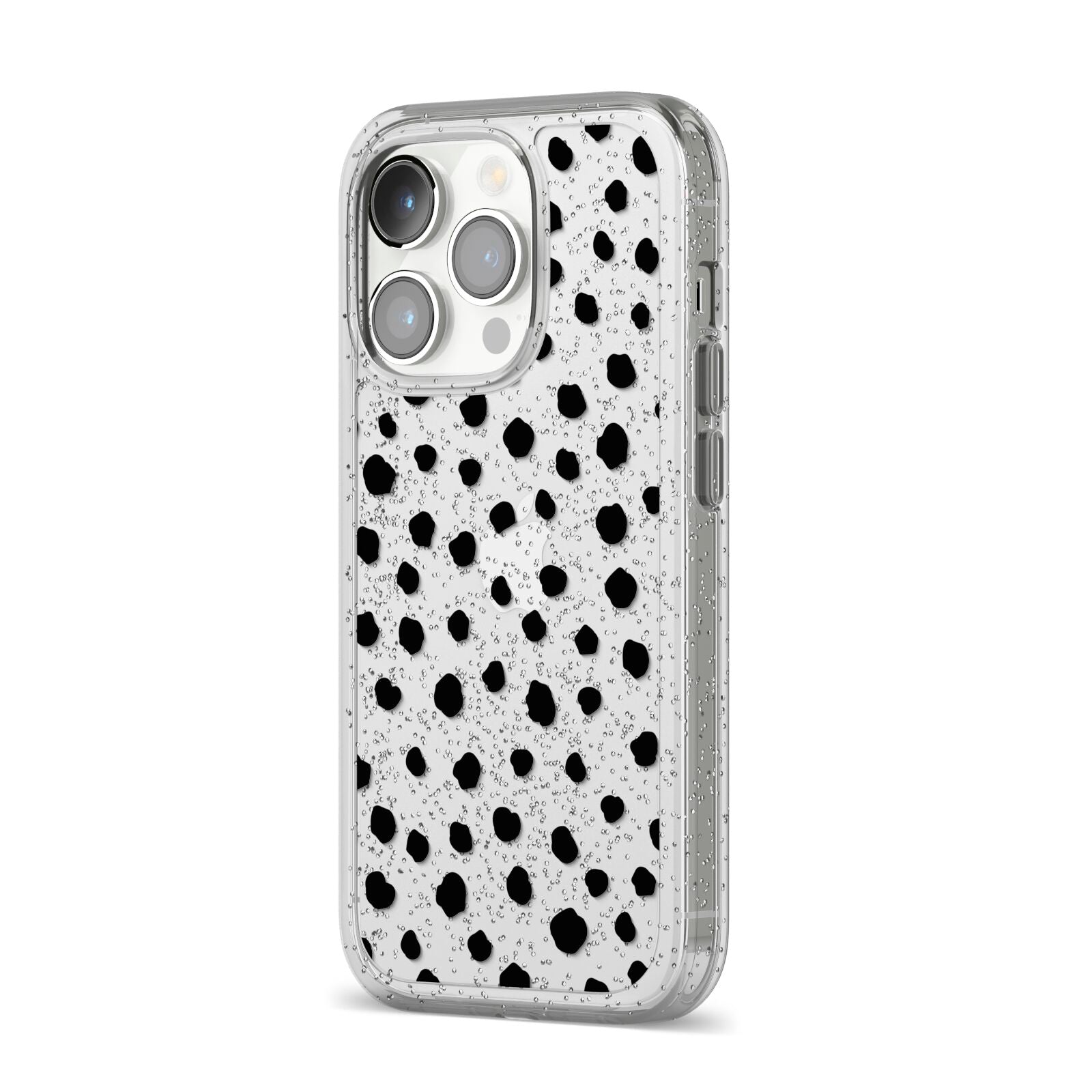 Polka Dot iPhone 14 Pro Glitter Tough Case Silver Angled Image