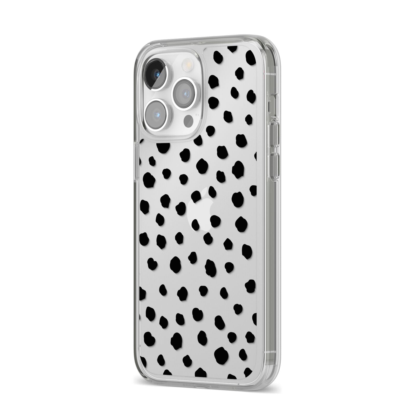 Polka Dot iPhone 14 Pro Max Clear Tough Case Silver Angled Image