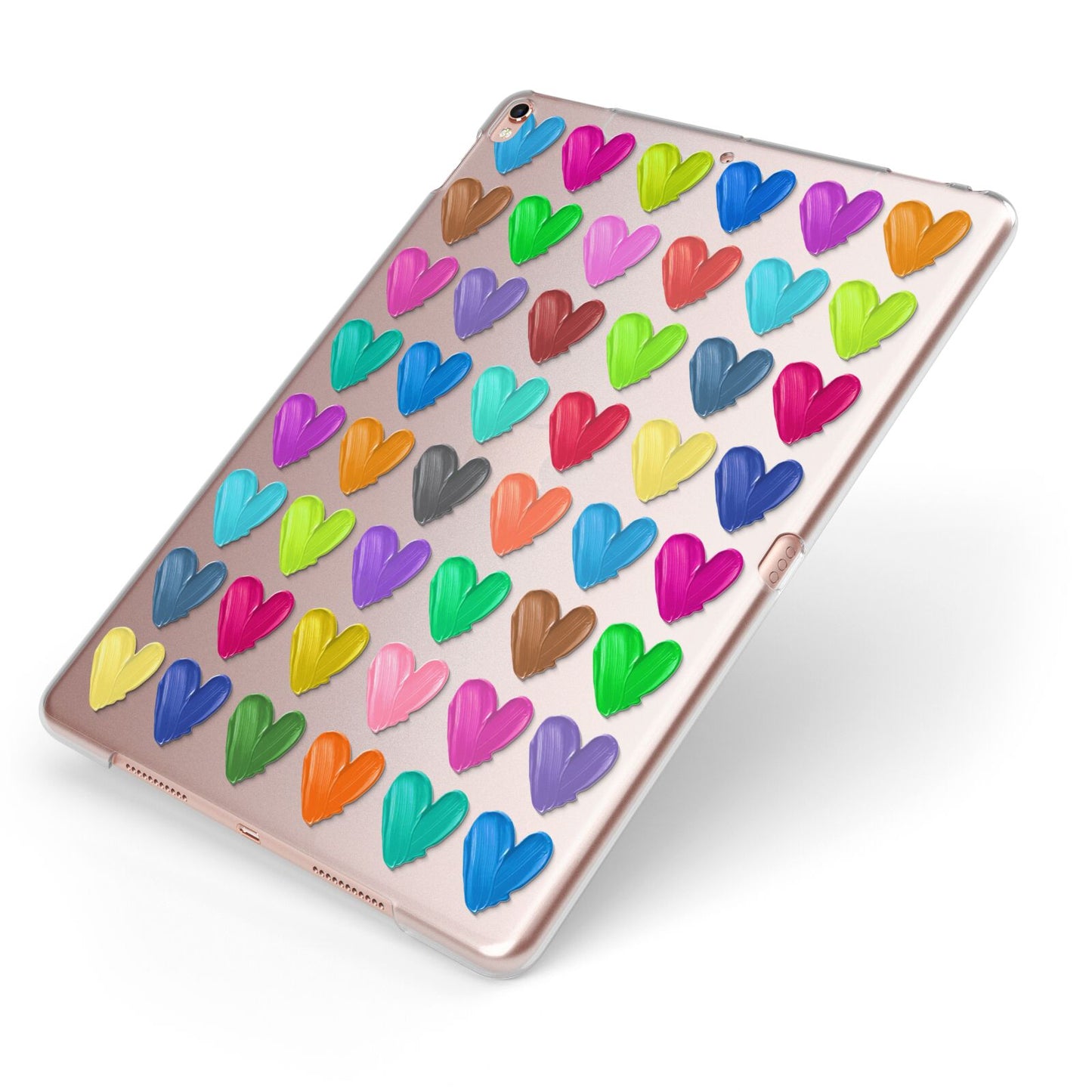 Polka Heart Apple iPad Case on Rose Gold iPad Side View