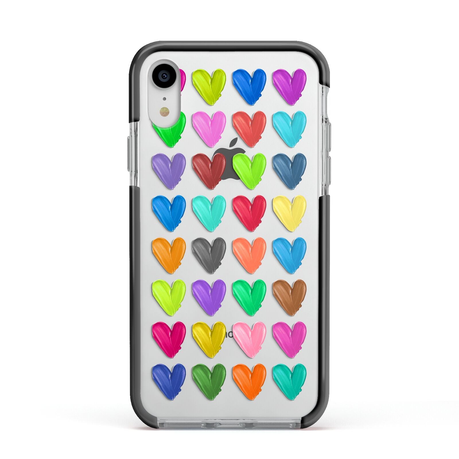 Polka Heart Apple iPhone XR Impact Case Black Edge on Silver Phone