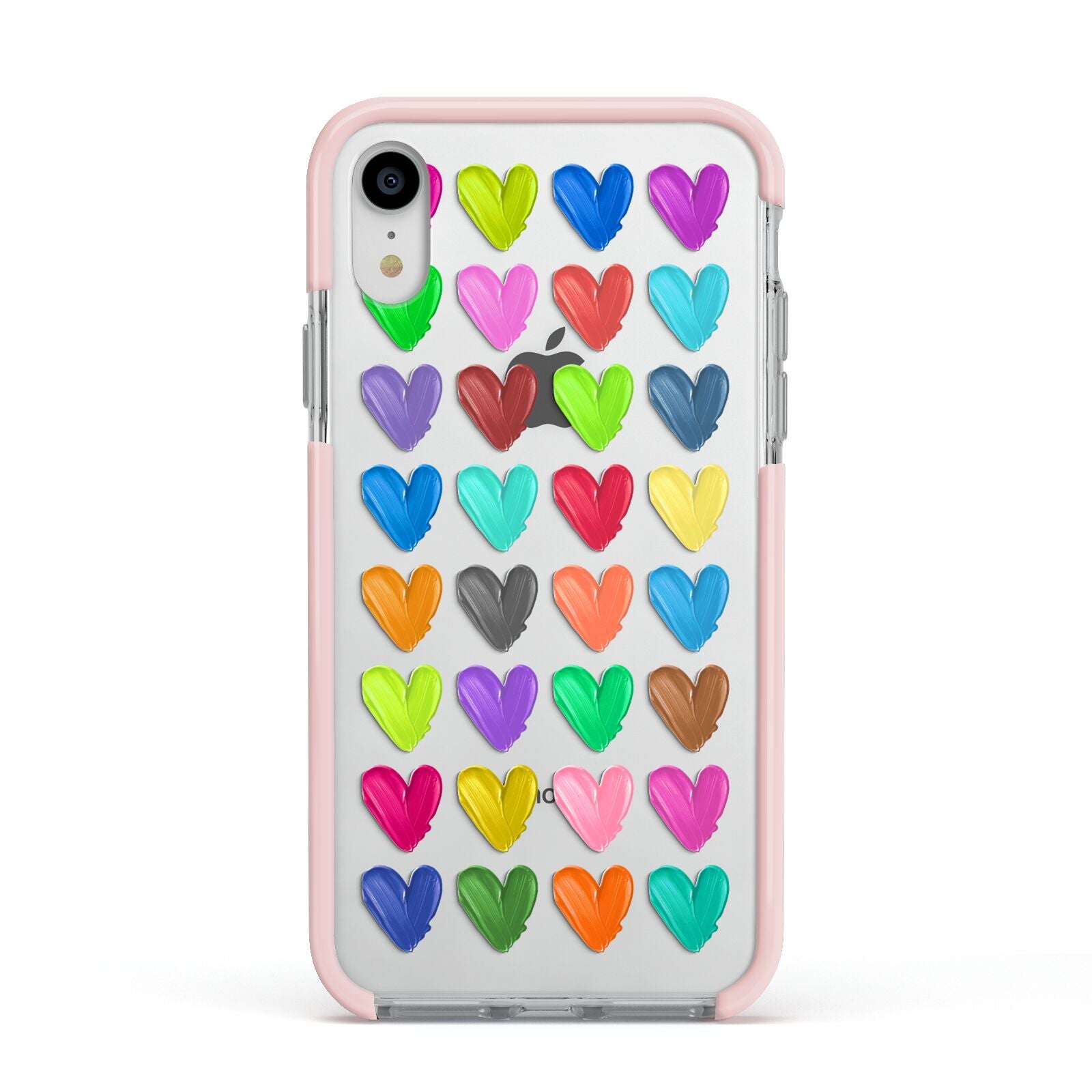 Polka Heart Apple iPhone XR Impact Case Pink Edge on Silver Phone