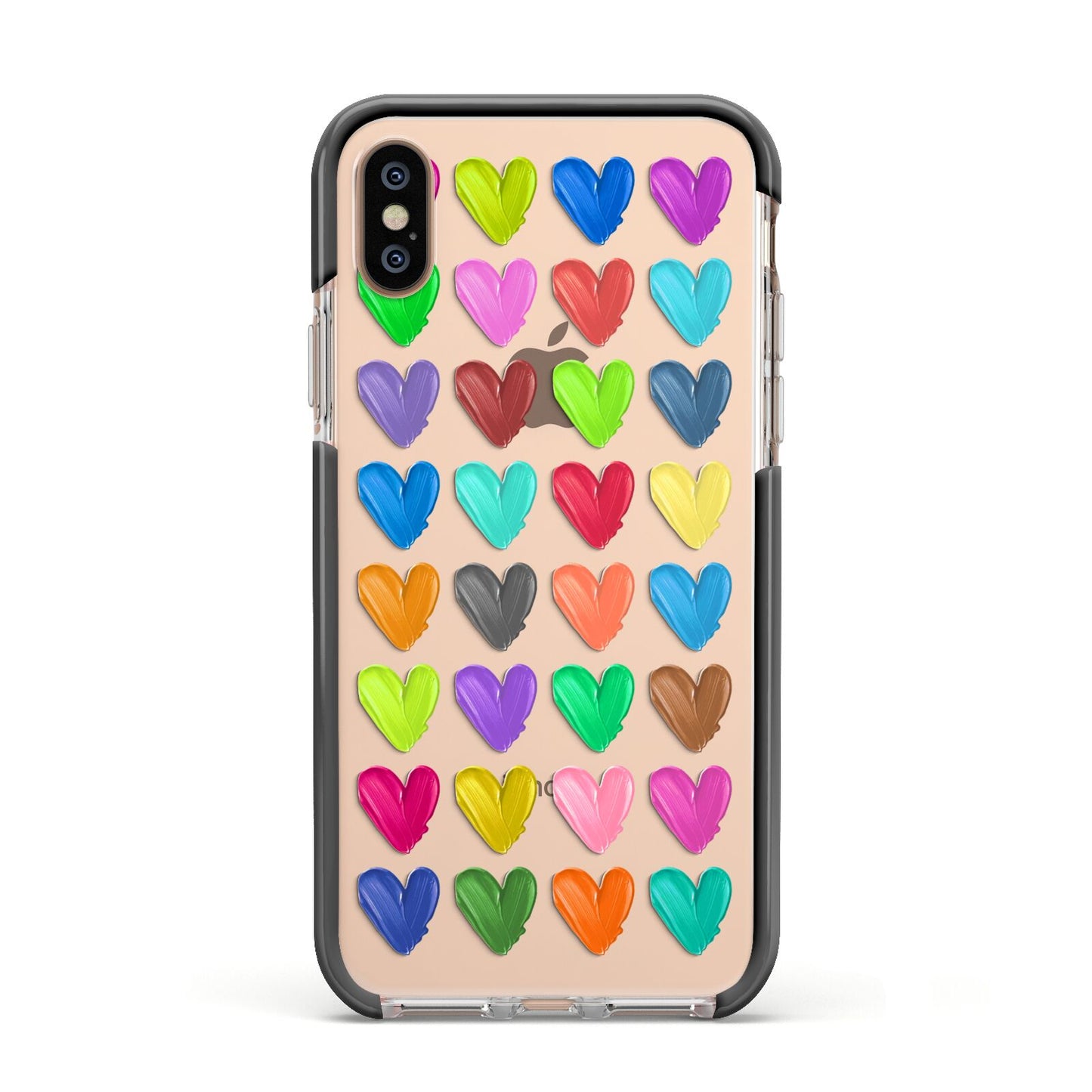 Polka Heart Apple iPhone Xs Impact Case Black Edge on Gold Phone