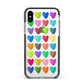 Polka Heart Apple iPhone Xs Impact Case Black Edge on Silver Phone