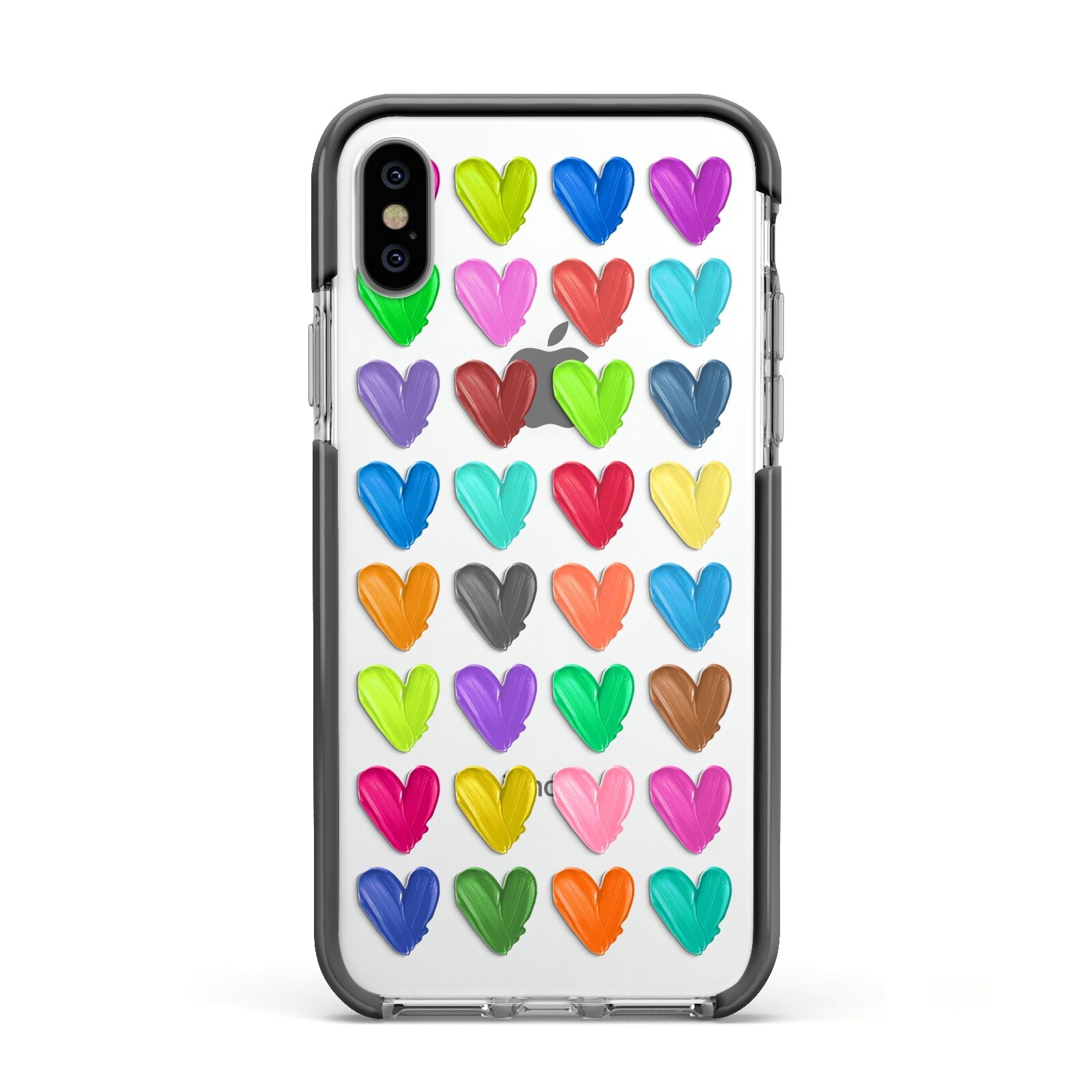 Polka Heart Apple iPhone Xs Impact Case Black Edge on Silver Phone