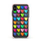 Polka Heart Apple iPhone Xs Impact Case Pink Edge on Black Phone