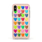 Polka Heart Apple iPhone Xs Impact Case Pink Edge on Gold Phone