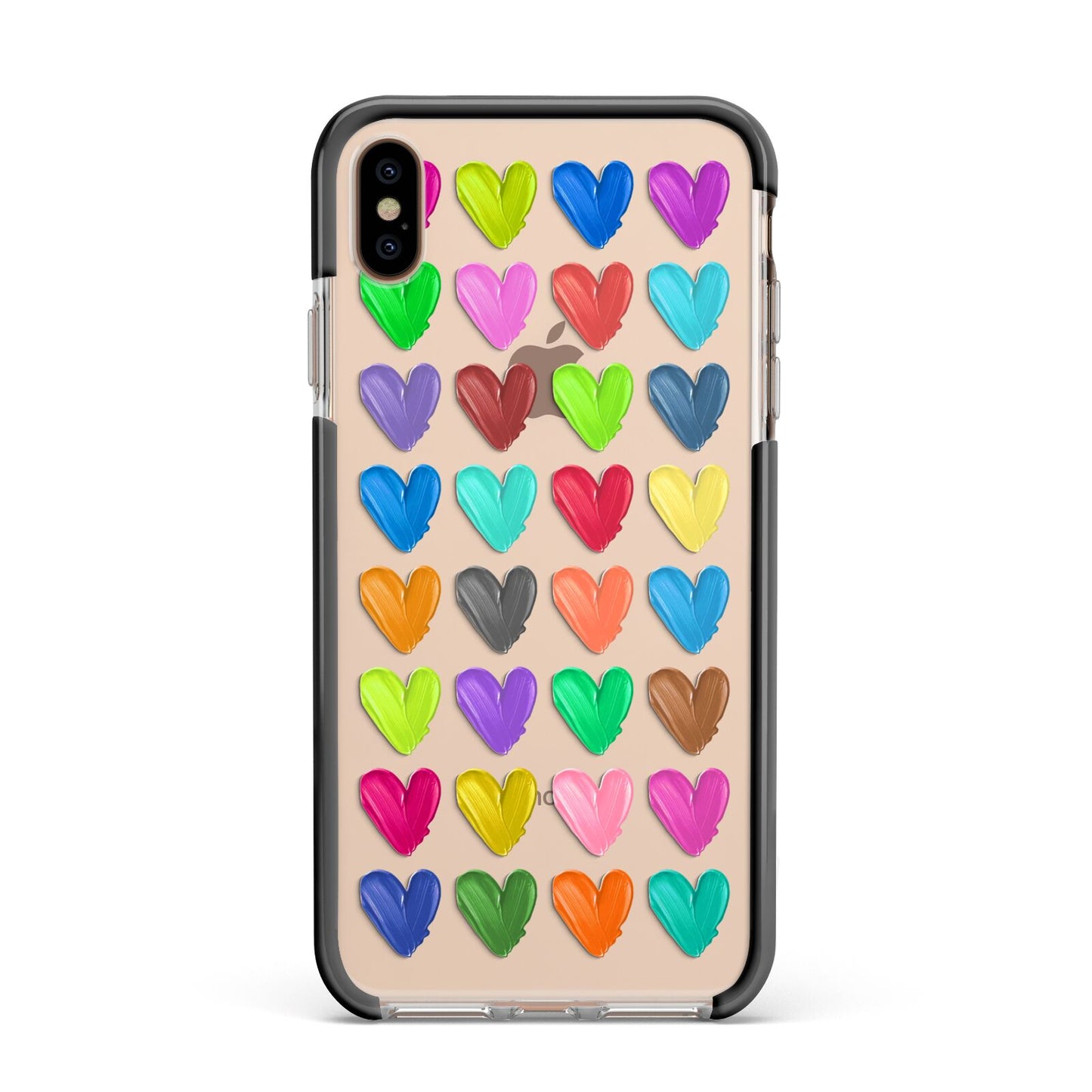 Polka Heart Apple iPhone Xs Max Impact Case Black Edge on Gold Phone
