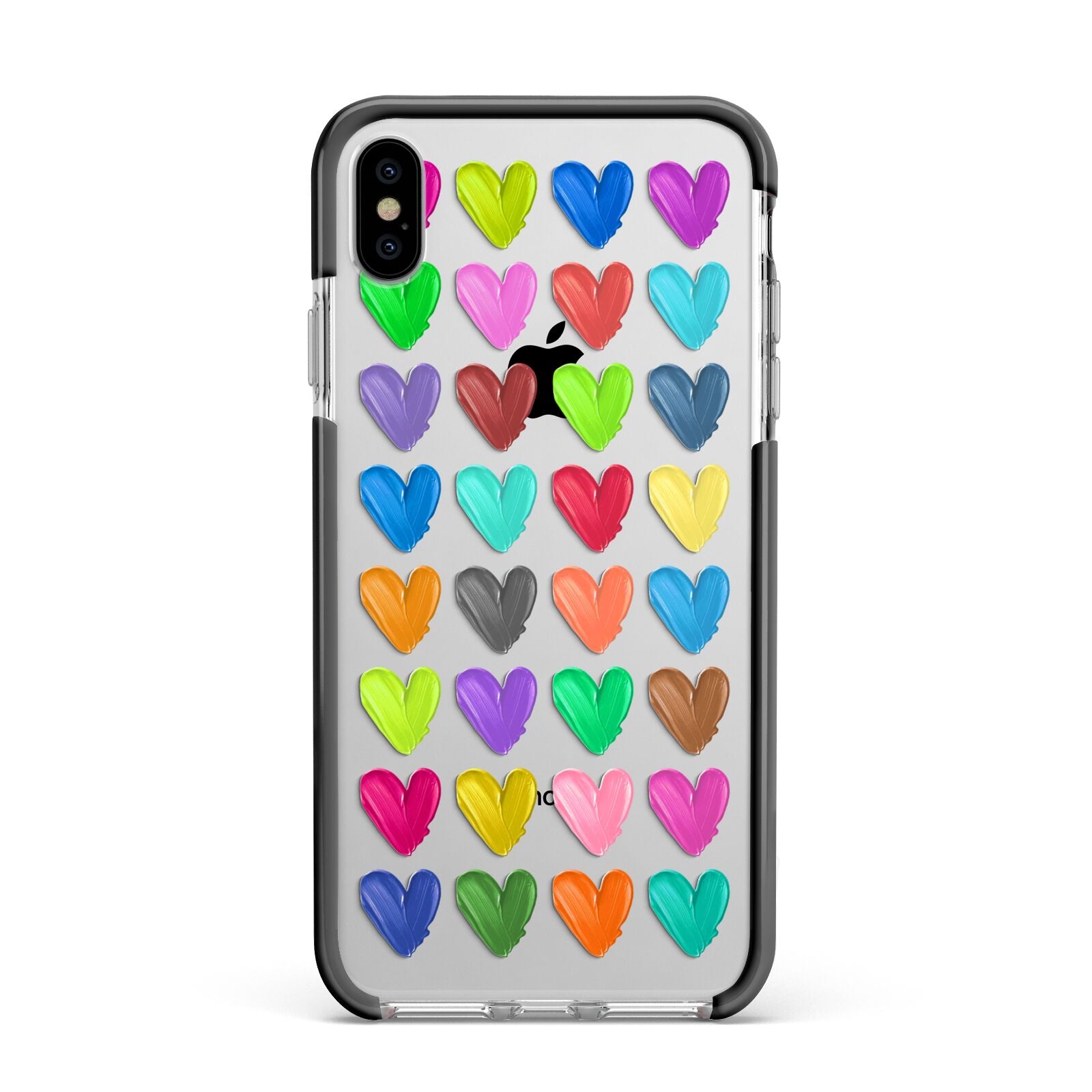 Polka Heart Apple iPhone Xs Max Impact Case Black Edge on Silver Phone