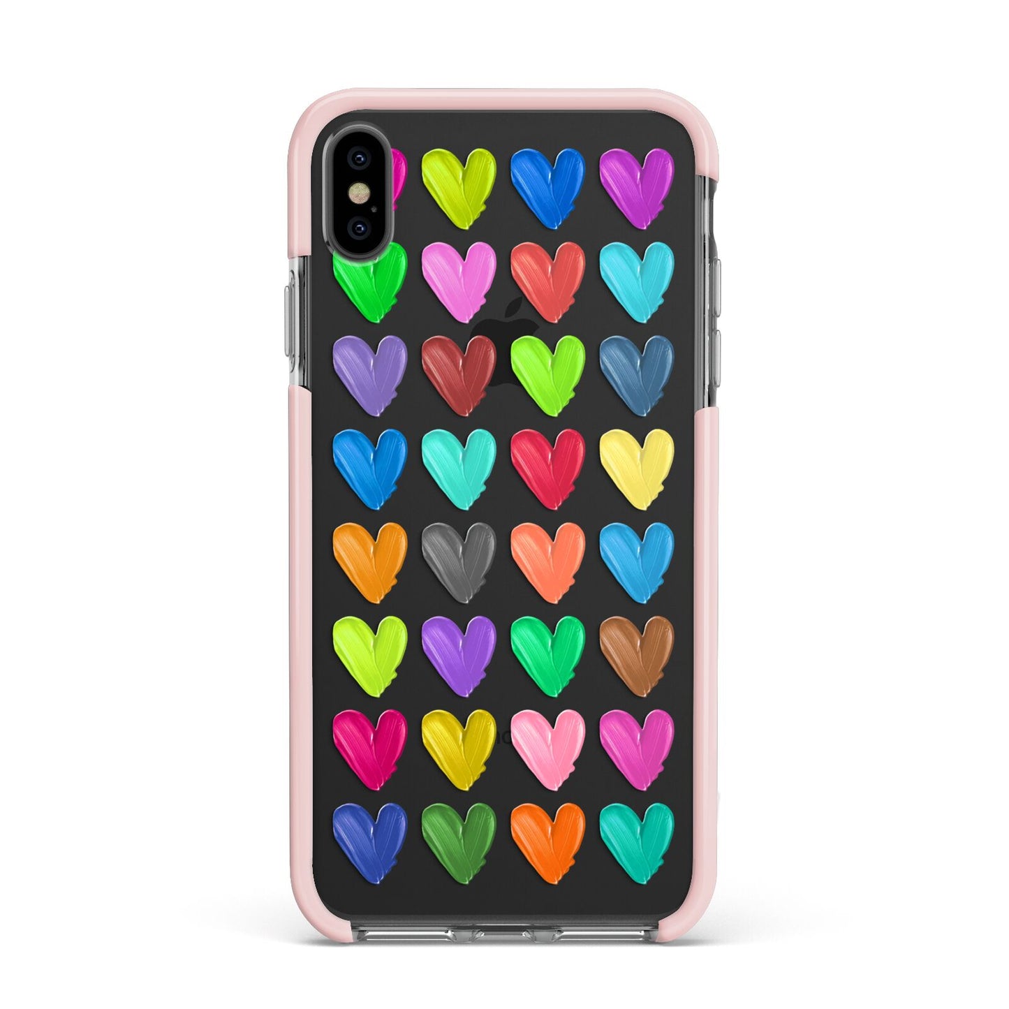 Polka Heart Apple iPhone Xs Max Impact Case Pink Edge on Black Phone