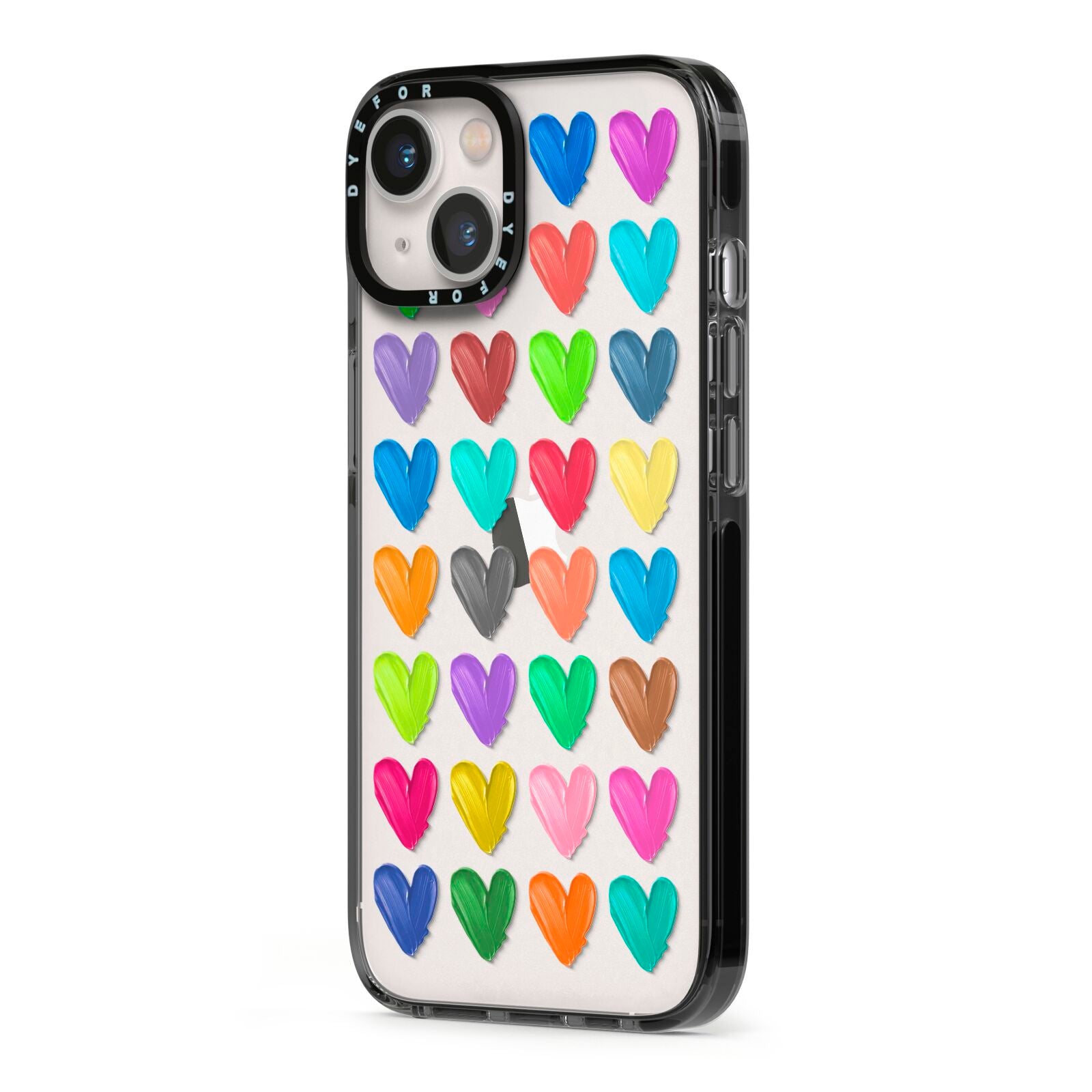 Polka Heart iPhone 13 Black Impact Case Side Angle on Silver phone
