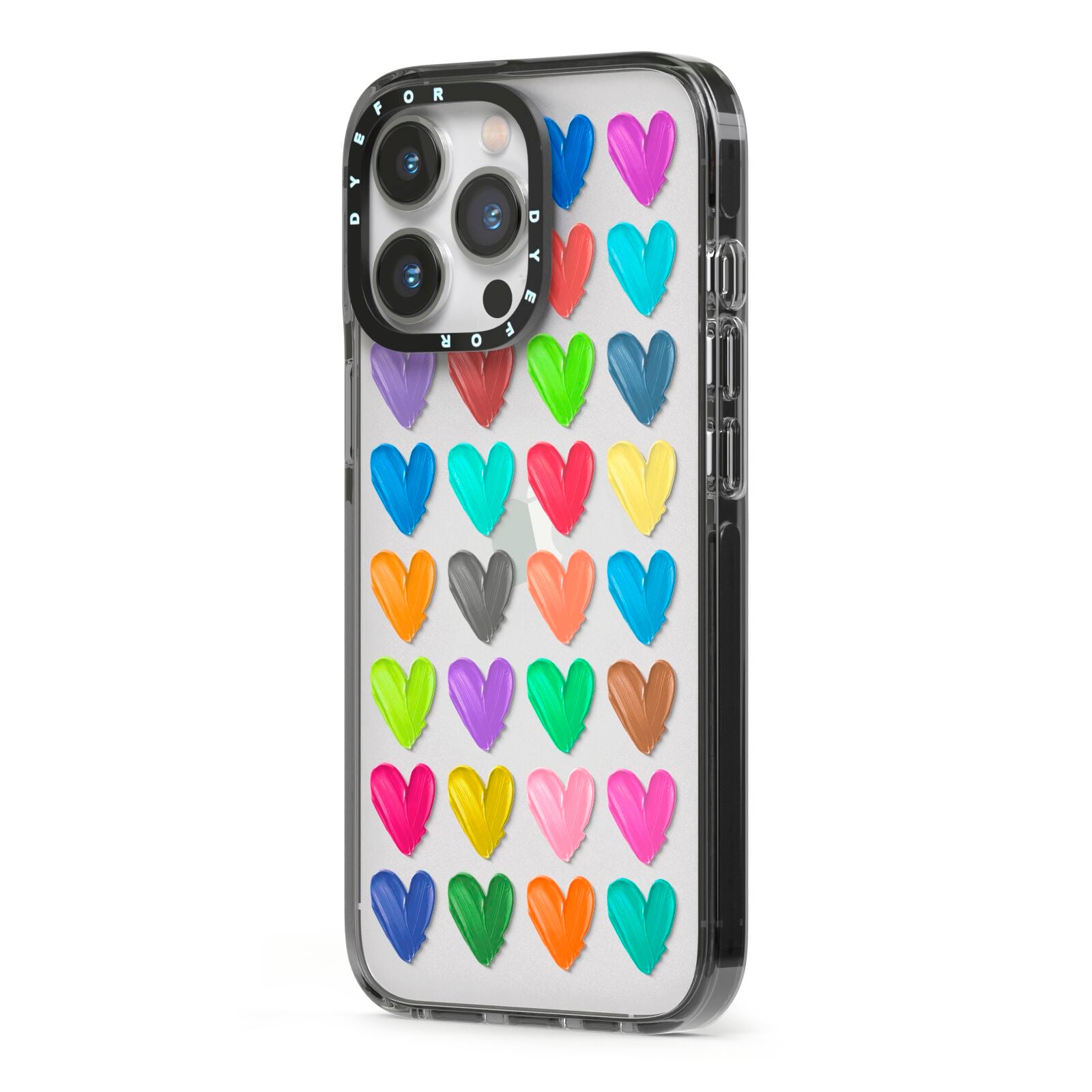 Polka Heart iPhone 13 Pro Black Impact Case Side Angle on Silver phone