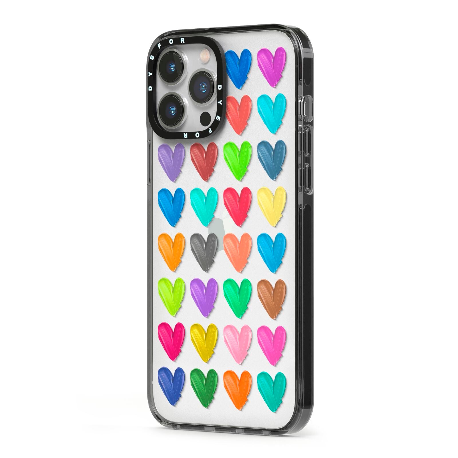 Polka Heart iPhone 13 Pro Max Black Impact Case Side Angle on Silver phone