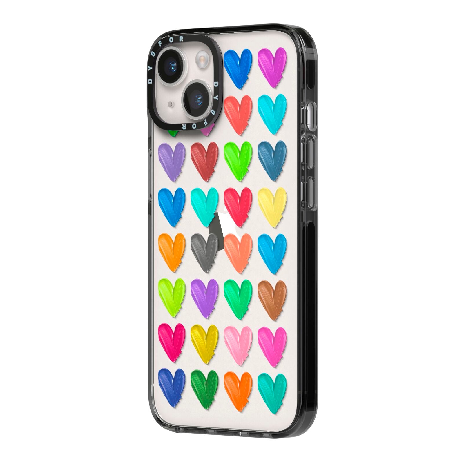Polka Heart iPhone 14 Black Impact Case Side Angle on Silver phone