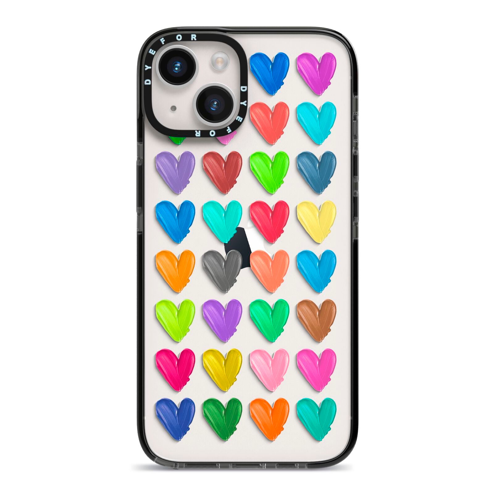 Polka Heart iPhone 14 Black Impact Case on Silver phone