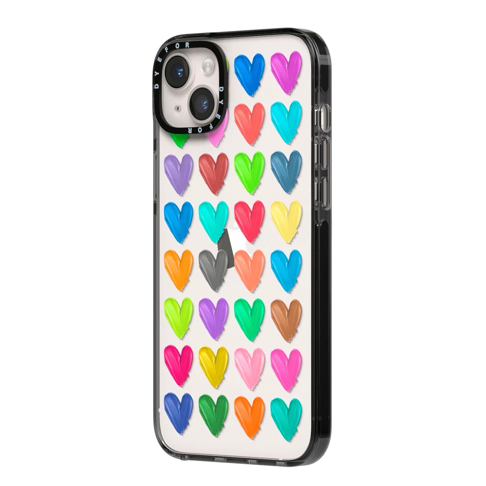 Polka Heart iPhone 14 Plus Black Impact Case Side Angle on Silver phone
