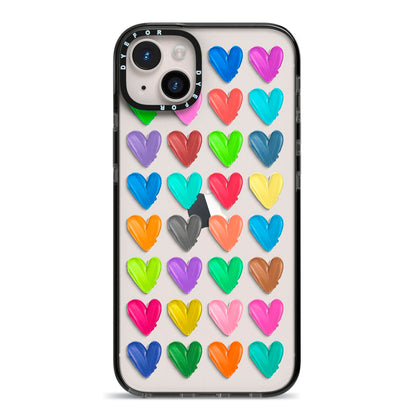 Polka Heart iPhone 14 Plus Black Impact Case on Silver phone