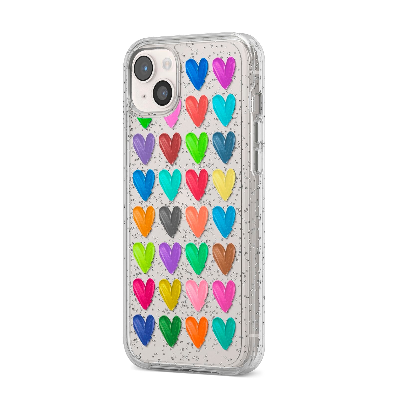 Polka Heart iPhone 14 Plus Glitter Tough Case Starlight Angled Image