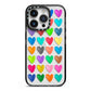 Polka Heart iPhone 14 Pro Black Impact Case on Silver phone