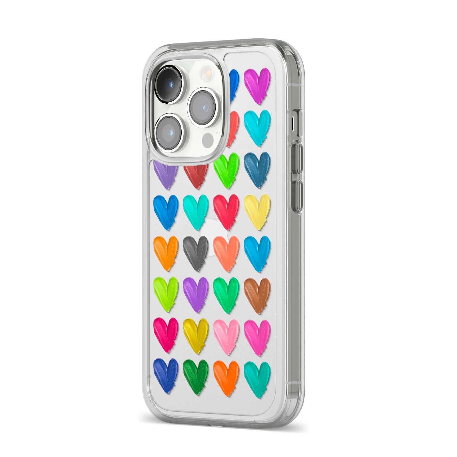 Polka Heart iPhone 14 Pro Clear Tough Case Silver Angled Image